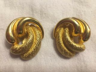 Vintage CHRISTIAN DIOR Earrings Haute Couture Designer Signed Gold 80s Clip 2