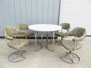 VTG Mid Century CHROME DINETTE DINING CHAIRS & TABLE SET Space Age TULIP SWIVEL 2
