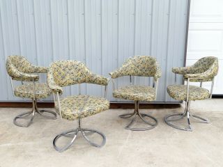 VTG Mid Century CHROME DINETTE DINING CHAIRS & TABLE SET Space Age TULIP SWIVEL 3