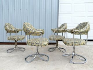 VTG Mid Century CHROME DINETTE DINING CHAIRS & TABLE SET Space Age TULIP SWIVEL 5