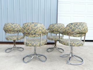 VTG Mid Century CHROME DINETTE DINING CHAIRS & TABLE SET Space Age TULIP SWIVEL 6
