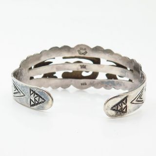 925 Sterling Silver / 18K Vintage Peru Tribal Design Cuff Bracelet 6 1/4 