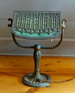 Vintage Mission Arts And Crafts - Slag Glass And Bronze Student Lamp