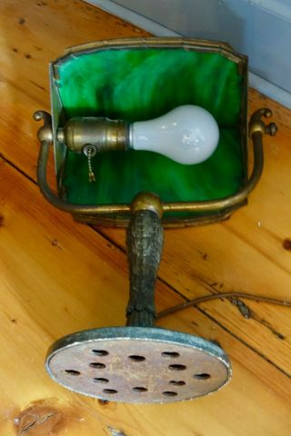 Vintage Mission Arts and Crafts - Slag Glass and Bronze Student Lamp 8