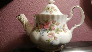 Vtg Royal Albert Moss Rose,  Montrose Shape Tea Pot W/ Lid Bone China England