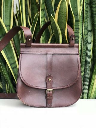 Vintage 70s 80s Ralph Lauren Dark Brown Leather Handbag Purse Satchel Saddle Bag
