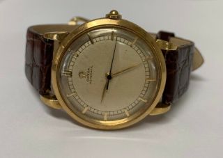 Vintage Mens Omega Watch 17 Jewel Bumper Automatic 18k Yellow Gold 32mm Runs
