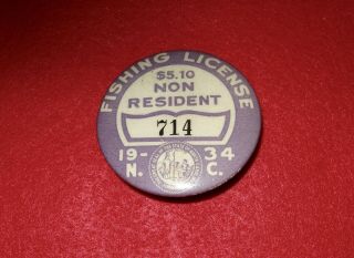1934 North Carolina Non Resident Fishing License Badge