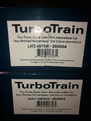 2 Rapido HO Scale Late & Early Amtrak Turbo Train RARE Three cars in each 3
