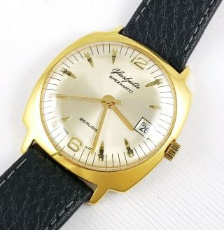 Exc.  Vintage Mens Glashutte " Spezimatic " Automatic Gold Plate Watch Cushion Case