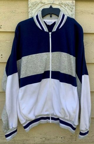 Vintage CHRISTIAN DIOR Monsieur Mens XL Tracksuit Top AND Bottom White Blue Grey 2