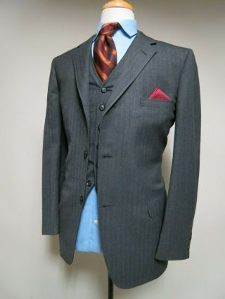 Classic VTG Union Made J Press Three piece English Tweed Herringbone suit 40 R 3