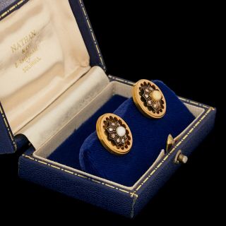 Antique Vintage Nouveau 14k 18k Gold Geometric Shield Diamond Wedding Earrings