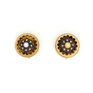 Antique Vintage Nouveau 14k 18k Gold Geometric Shield Diamond Wedding Earrings 2