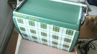 Vintage Metal Mid Century Plaid Cooler In Green.  Ultra Rare Vtg Green Plaid Usa