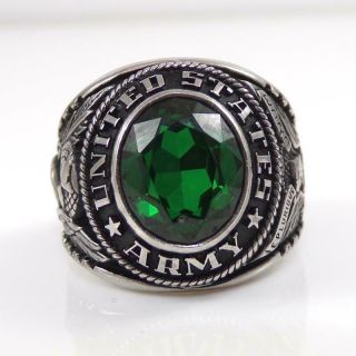 Vintage Emerald Us Army Military Class Ring Size 7.  5 Qyb19