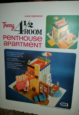Vtg American Character Tressy 4.  5 room Penthouse Cardboard Nos Instructions,  Box 2