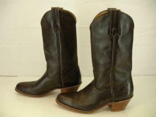 Mens 12 D M Frye Bruce Vtg Usa Made Brown Leather Cowboy Boots Western Pull - On
