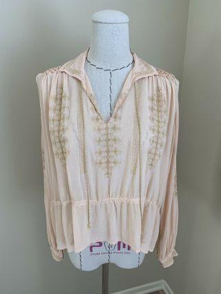 Vintage 20s 30s Embroidered Crepe Hippie Bohemian Peasant Romanian Blouse Top