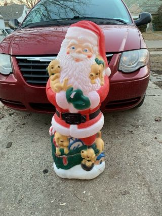 Blow Mold Santa Claus And Puppies Lighted Christmas Yard Decor 1997 Vntg 41 " T