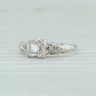 Vintage Diamond Engagement Ring - 10k White Gold Size 6.  5 Round Brilliant