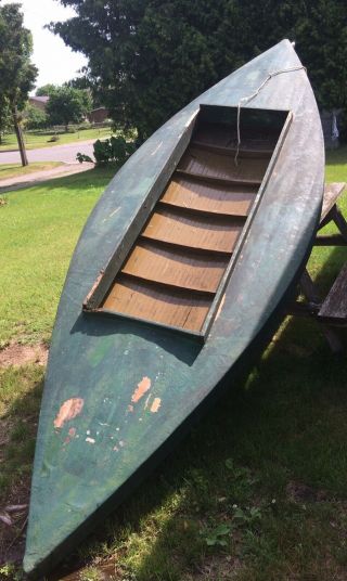 Antique Vintage Wood Canoe Duck Hunting Skiff Boat 13.  3 Ft.  Canvas Early 1900s