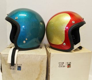 (2) Vintage Shoei Ds D - 3 Glitter Design Motorcycle Helmet Med Retro Safety Japan