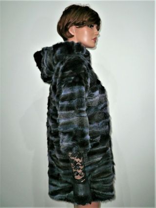 Real Arctic Fox Fur Coat Jacket Hood Indigo Blue Песец Volpe Renard Petite 8 - 10