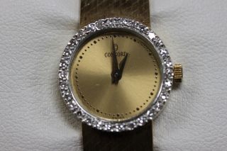Vintage Ladies Concord 14K Yellow Gold Case and Diamond Bezel Watch 2