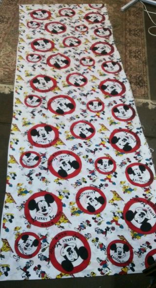 Vtg Rare 60s 70 Disney Fabric Craft Mickey Mouse Club 107x36 Walt Disney