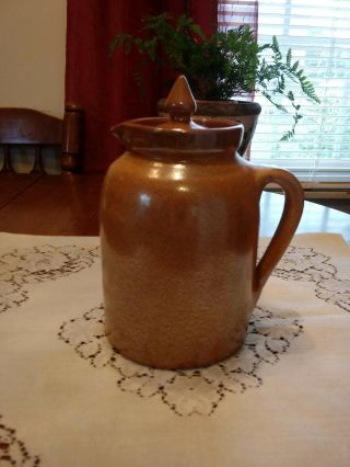 Vintage Cornelison Pottery Honey Brown Pitcher Jug W/ Lid Bybee Ky Handmade