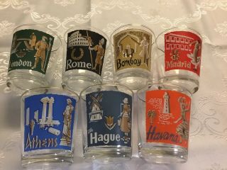 Vintage Libbey Cities Of The World Drinking Glasses Set Of 7