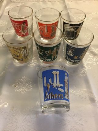 Vintage Libbey Cities of the World Drinking Glasses Set of 7 2
