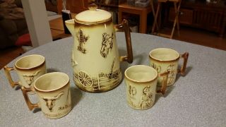 Vintage Mccoy El Ranchero Pitcher And 4 Mugs Western Pottery