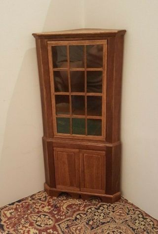 Dollhouse Miniature Vintage Wood Corner Cabinet By Jim Hall,  Signed