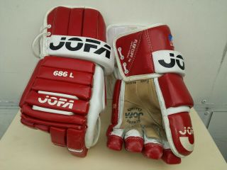 Vtg Hockey Jofa Gloves 686l Large Sr Size Red Wings Detroit Colors