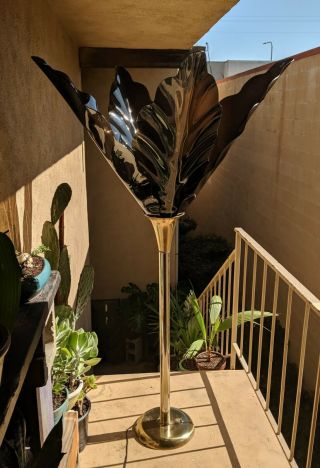 Art Deco Palm Tree Floor Lamp Torch Lucite Brass Vintage Mid Century Modern