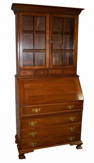 Vintage Pennsylvania House Solid Cherry Two Piece Colonial Style Secretary Desk