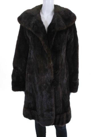 Designer Womens Vintage Button Down Mink Fur Coat Brown Size Medium