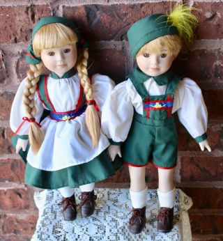 2 Vintage Porcelain House Of Lloyd 14 " Doll Hansel And Gretel Set Very Rare