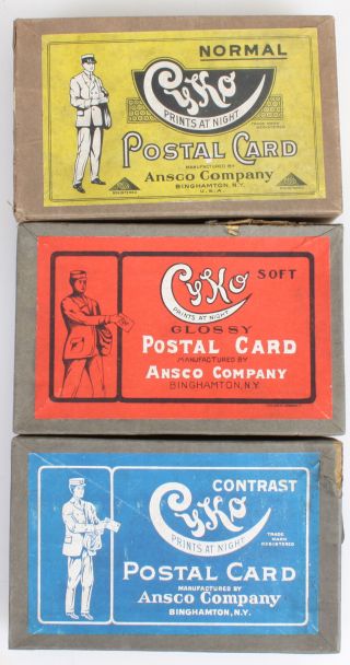 Cyko Postal Card Boxes,  Vintage,  With Paper.  3 Set,  Soft,  Normal And Contrast.