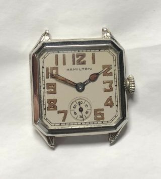 Antique 1927 Hamilton Square Cut Corner 14k White Gold Filled Watch Vintage 987