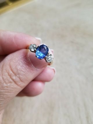 Fine 3 Stone Diamond And Saphire Antique Ring