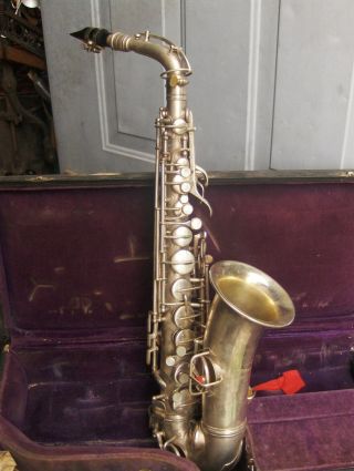 Vtg Conn Alto Saxophone Silver Case & Mouthpiece 2