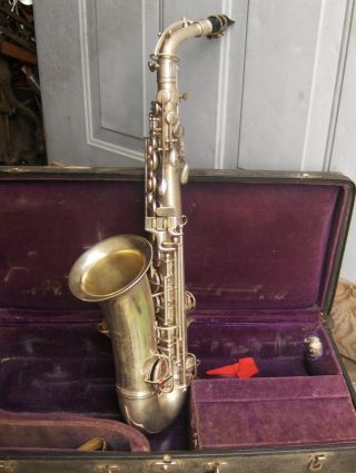 Vtg Conn Alto Saxophone Silver Case & Mouthpiece 3