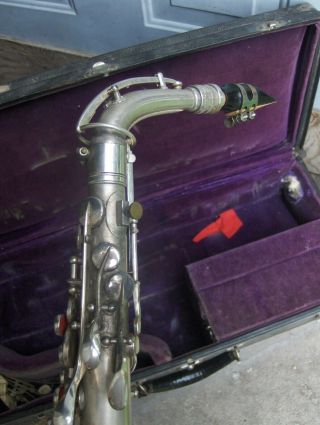 Vtg Conn Alto Saxophone Silver Case & Mouthpiece 5