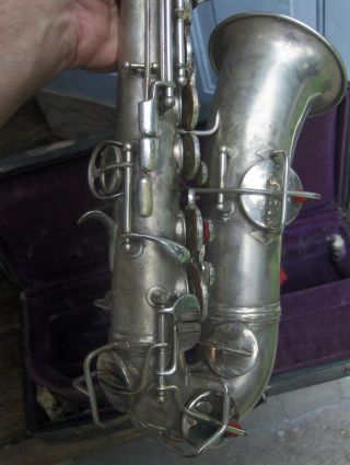 Vtg Conn Alto Saxophone Silver Case & Mouthpiece 7