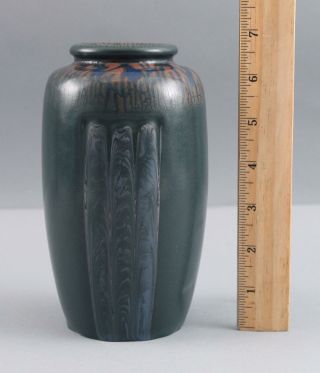 Antique Arts Crafts HAMPSHIRE POTTERY 3Panel Vase 157 Tri - Color Marbleized Glaze 2