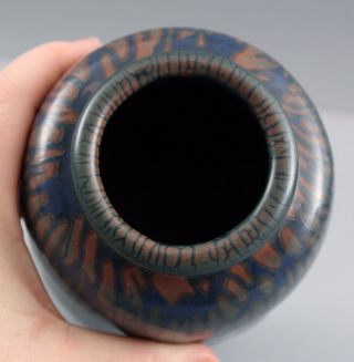 Antique Arts Crafts HAMPSHIRE POTTERY 3Panel Vase 157 Tri - Color Marbleized Glaze 3