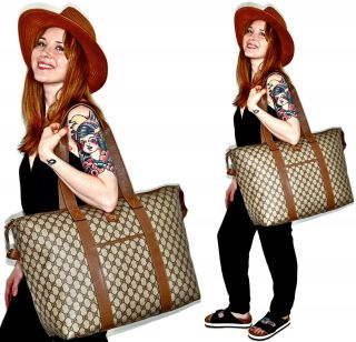 Gucci Vintage 22.  5 " Gg Supreme Monogram Carry On Duffle Style Travel Bag Rare